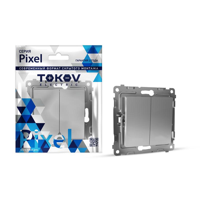 Выключатель Tokov Electric Pixel TKE-PX-V2-C03, 2кл., скрытый монтаж, механизм с накладкой без рамки, алюминий (TKE-PX-V2-C03)