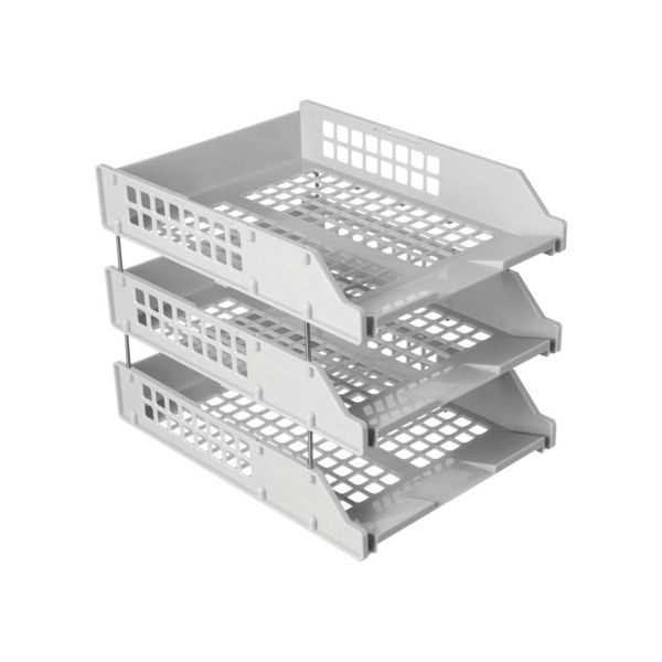 Лотки горизонтальные для бумаг, НАБОР 3 шт. (340х260х240 мм), на металлических стержнях, серые, СТАММ Strong, ЛТ111
