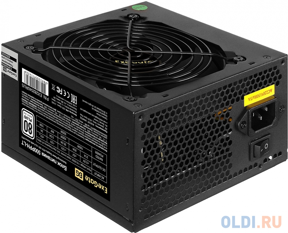 Блок питания 500W ExeGate 80 PLUS® 500PPH-LT-OEM (ATX, APFC, КПД 82% (80 PLUS), 12cm fan, 24pin, (4+4)pin, PCIe, 5xSATA, 3xIDE, black, RTL) в Москвe