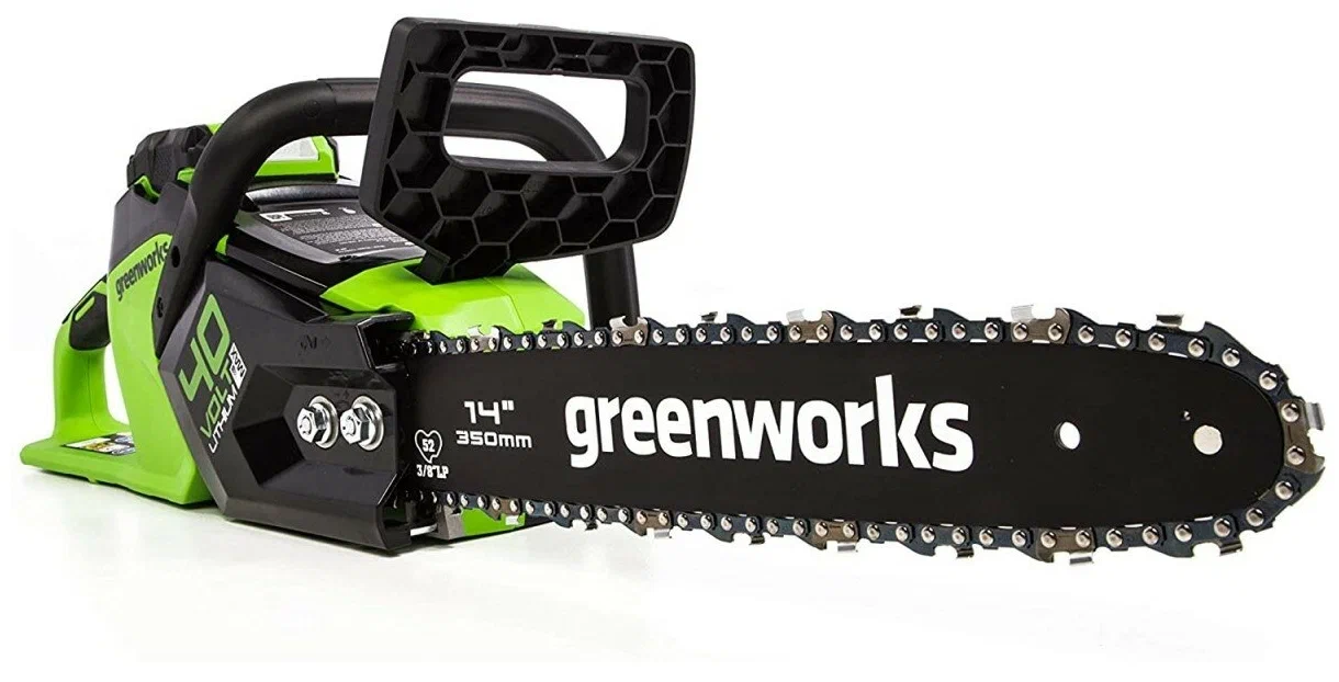Пила цепная Greenworks GD40CS15, 1.5 кВт, бесщеточный, шина 35 см, шаг 3/8 дюйма, аккумуляторная, 40 В, 2 А·ч, Li-Ion, 4.2 кг, АКБ+З/У (2005707UA)