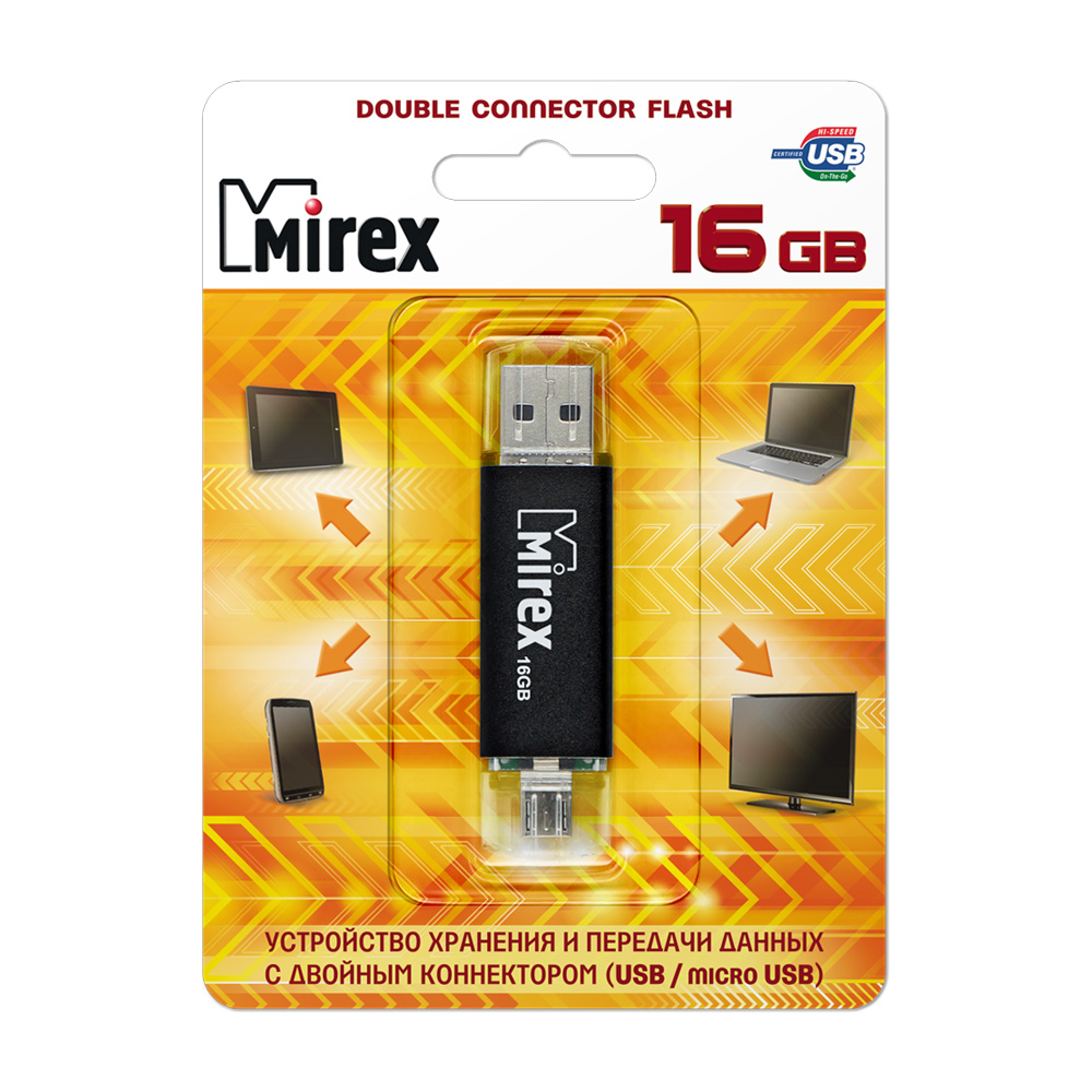 Флешка 16GB Mirex Smart, OTG, USB 2.0/MicroUSB, Черный в Москвe