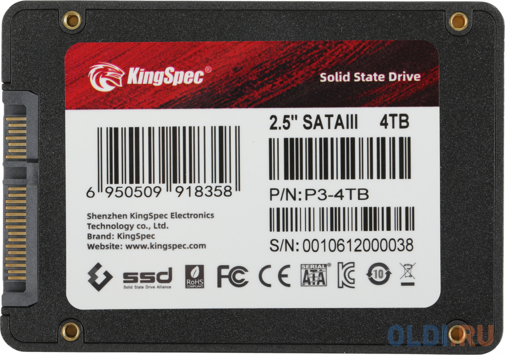 Твердотельный накопитель SSD 2.5" KingSpec 4.0Tb P3 Series <P3-4TB> (SATA3, up to 580/500MBs, 3D NAND, 1920TBW) в Москвe