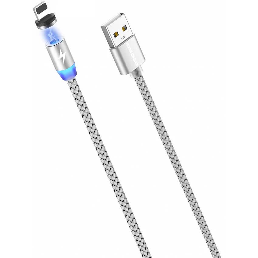 Дата-кабель More choice Smart USB 2.4A для Lightning 8-pin Magnetic K61Si нейлон 1м (Silver) в Москвe