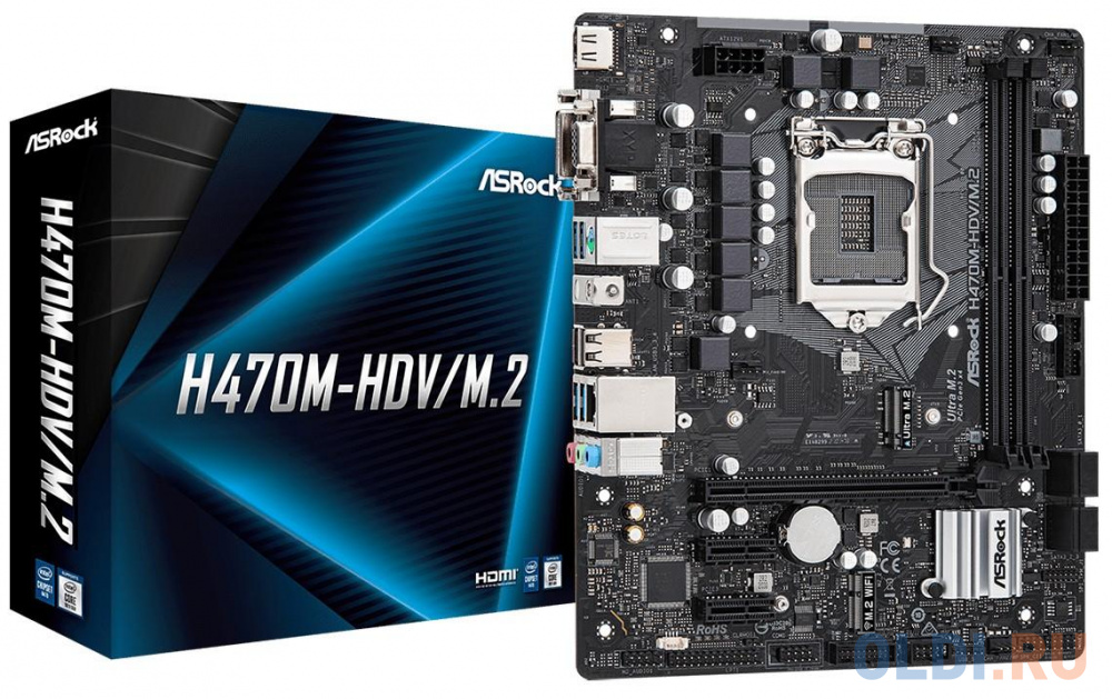 Материнская плата ASRock H470M-HDV/M.2 Socket 1200 H470 2xDDR4 1xPCI-E 16x 2xPCI-E 1x 4 mATX Retail в Москвe