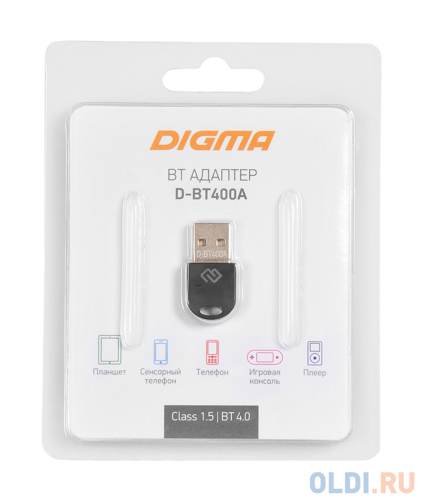 Адаптер USB Digma D-BT400A Bluetooth 4.0+EDR class 1.5 20м черный в Москвe