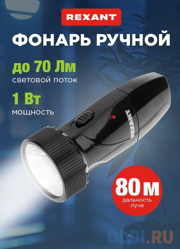 Rexant 75-712 Фонарь с аккумулятором и встроенным зарядным устройством, зарядка напрямую от сети (евророзетка) 220 В