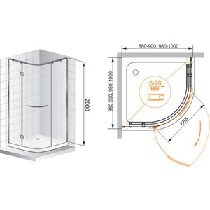 Душевой уголок Cezares Bergamo R-1 Arco 90x90 с поддоном, левый, прозрачный, хром (BERGAMO-W-R-1-90-ARCO-C-Cr-L-IV, ЛП00180)