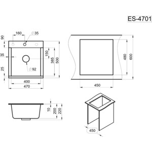 Кухонная мойка Granula Estetica ES-4701 шварц в Москвe