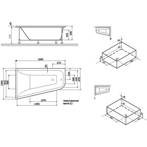 Акриловая ванна Am.Pm Spirit 160x100 правая, с каркасом (W72A-160R100W-A2, W72A-160-100W-R)