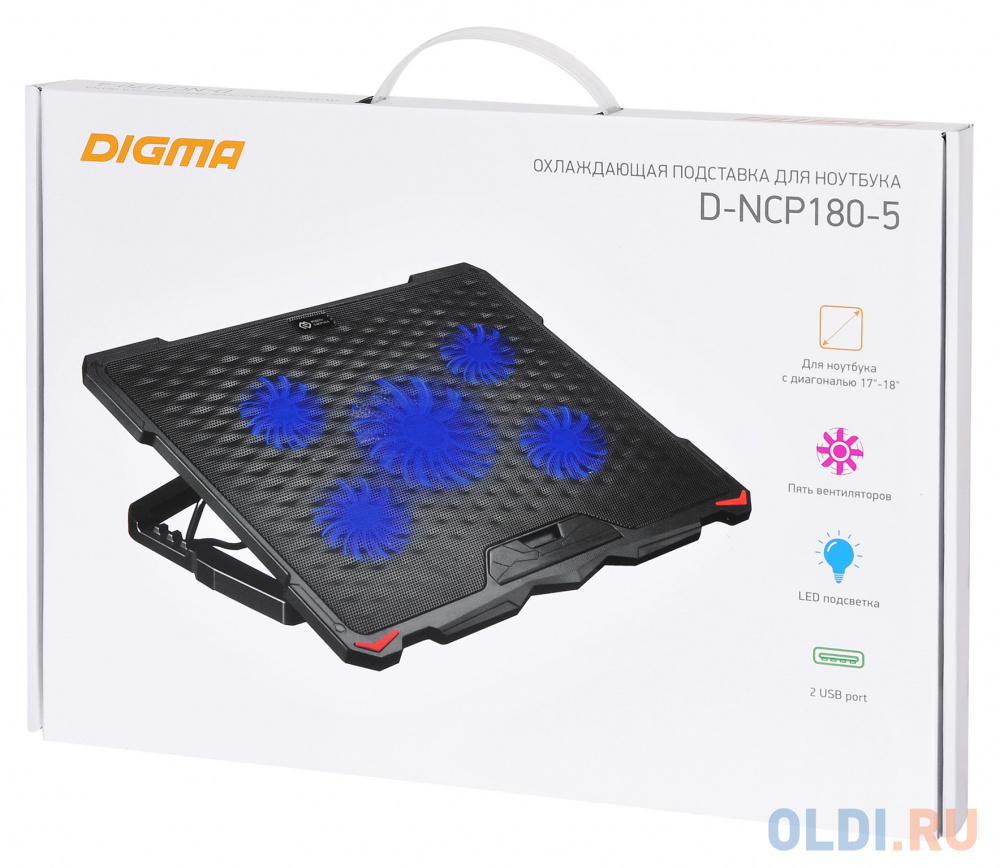 Подставка для ноутбука Digma D-NCP180-5 18"415x295x25мм 2xUSB 5x 79/150ммFAN 850г черный в Москвe