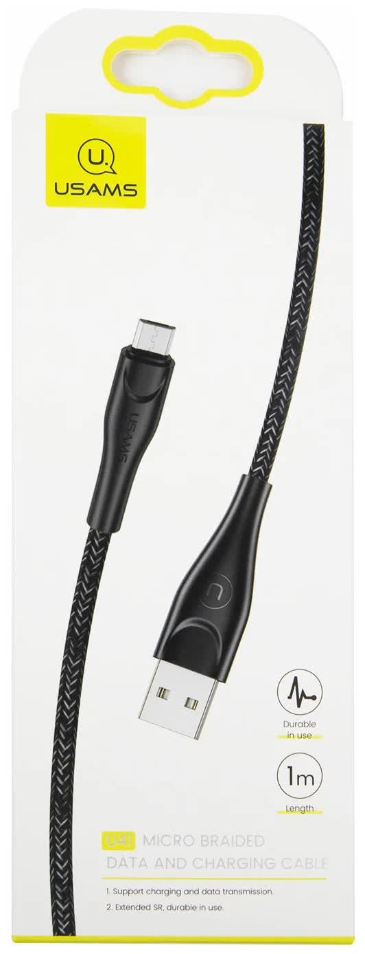Дата-Кабель USAMS-SJ393 USB – micro USB (1 м) нейлоновая оплетка, черный (SJ393USB01)
