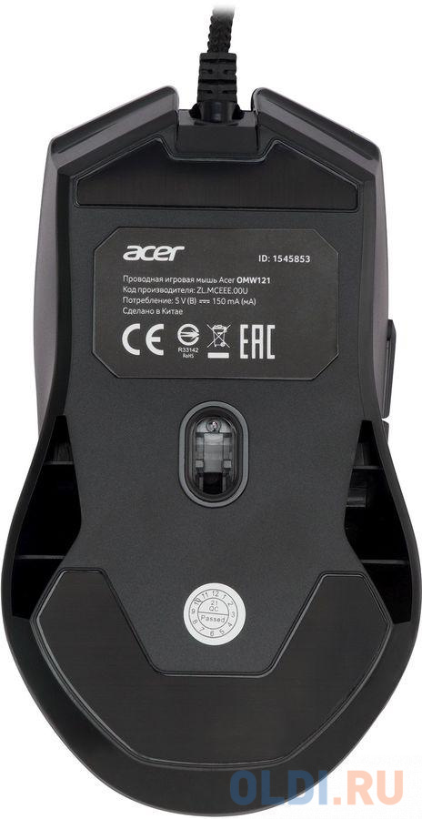 Мышь Acer OMW121 черный оптическая (6400dpi) USB (6but) в Москвe