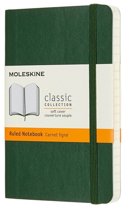 Блокнот Moleskine CLASSIC SOFT, 90x140мм, линейка, 96 листов, зеленый (QP611K15)