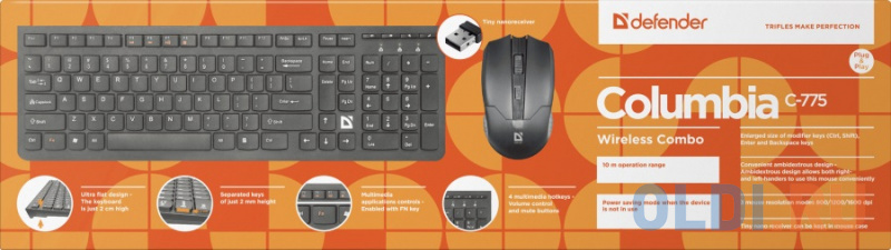 Беспроводной набор клавиатура + мышь Defender  Columbia C-775 RU,черный,мультимедиа