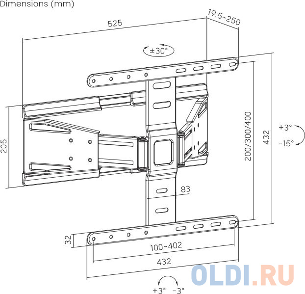 Кронштейн для телевизора Ultramounts UM955 черный 37"-75" макс.50кг настенный поворот и наклон в Москвe