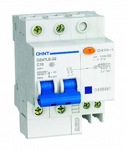 Выключатель автоматический дифференциального тока CHINT - 199629, 2P, C, 10А/30мА (199629)