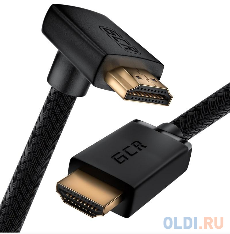 GCR Кабель 2.0m HDMI 2.0, M/M верхний угол, черный нейлон, HDR 4:2:2, Ultra HD, 4K 60 fps 60Hz/5K*30Hz, 3D, AUDIO, 18.0 Гбит/с, 28/28 AWG, GCR-53293