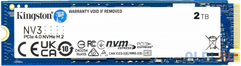 SSD KINGSTON NV1 2Тб M.2 NVMe 3D NAND TLC Скорость записи 5000 Мб/сек. Скорость чтения 6000 Мб/сек. 2.3mm TBW 640 Тб Время наработки на отказ 2000000