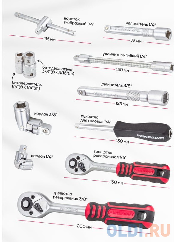 Forcekraft Набор инструментов 82 пр. 1/4" 3/8"(6гр.)(4-22мм) FK-4821-5DS-м(52660) в Москвe