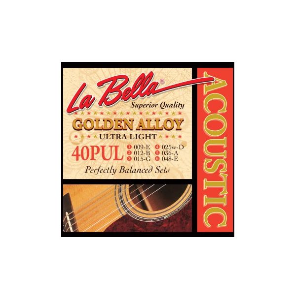 Струны La Bella 40PUL Golden Alloy 9-48 бронза для акустической гитары