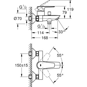 Смеситель для ванны Grohe BauEdge New хром (23604001)