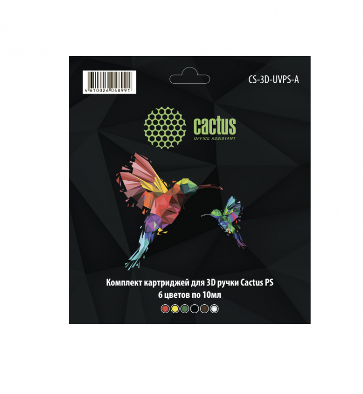 Пластик для 3D ручки Cactus CS-3D-UVPS-A, УФ-полимер, 6 цветов (CS-3D-UVPS-A)