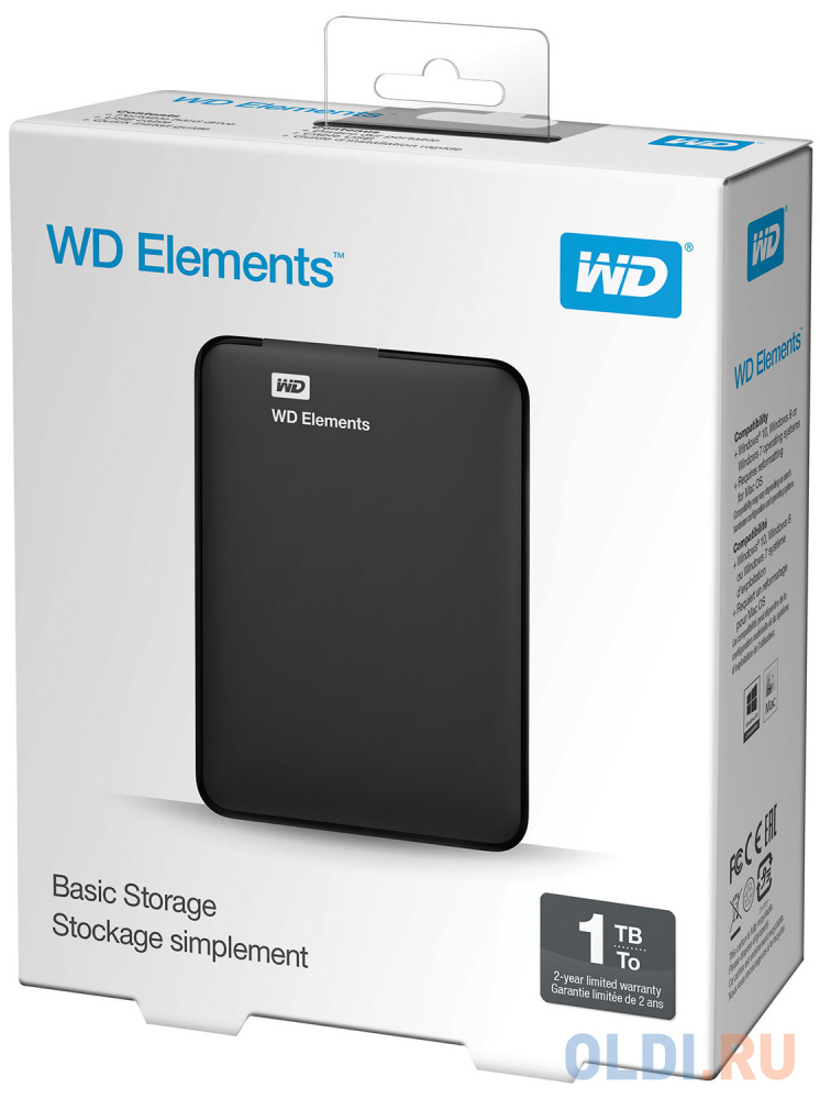 Внешний жесткий диск 1Tb WD Elements Portable WDBUZG0010BBK-WESN (2.5", USB 3.0, Black)