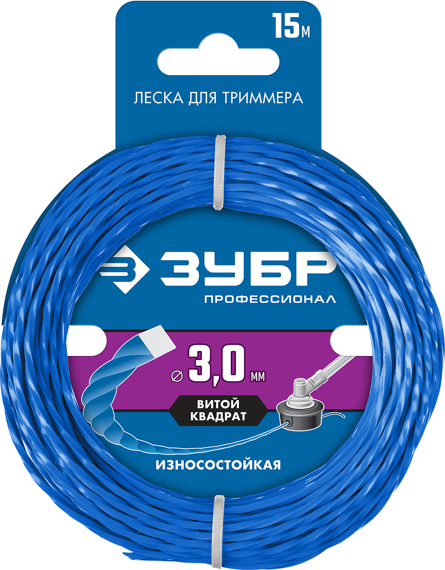 Леска триммерная ЗУБР Профессионал 71030-3.0, витой квадрат (твист) 3 мм x 15 м (71030-3.0) в Москвe