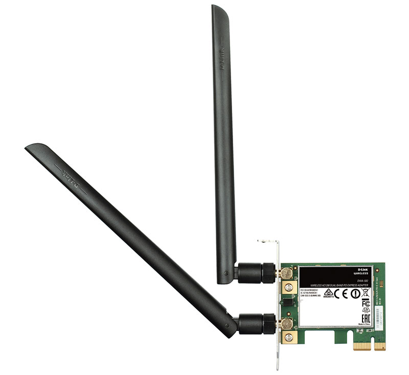 Адаптер Wi-Fi D-link DWA-582, 802.11a/b/g/n/ac, 2.4 / 5 ГГц, до 866 Мбит/с, 18 дБм, PCI-E, внешних антенн: 2x4.5 дБи (DWA-582 (OEM))