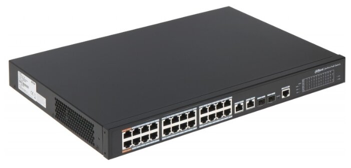 Коммутатор DAHUA PFS4226-24ET-240, управляемый, кол-во портов: 24x100 Мбит/с, кол-во SFP/uplink: 2x1 Гбит/с, установка в стойку, PoE: 24шт.x30W (макс. 240W) (DH-PFS4226-24ET-240)