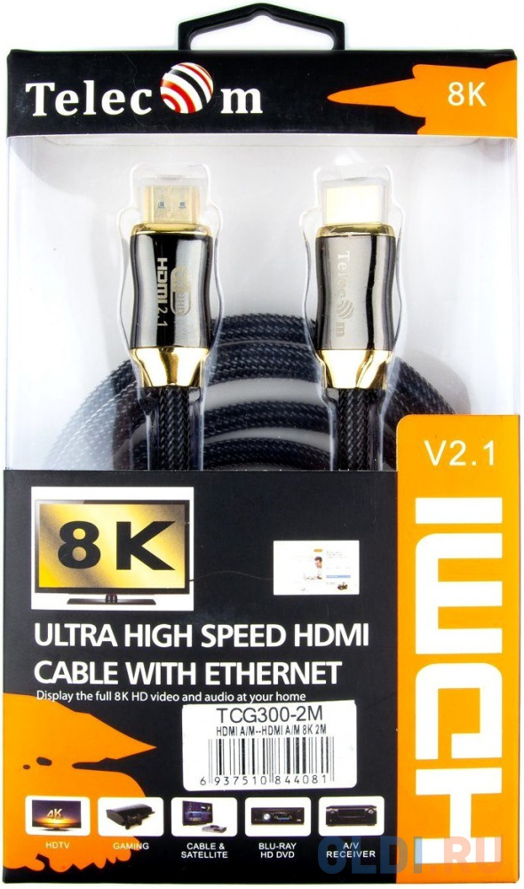 Кабель HDMI 2м TELECOM TCG300-2M круглый черный