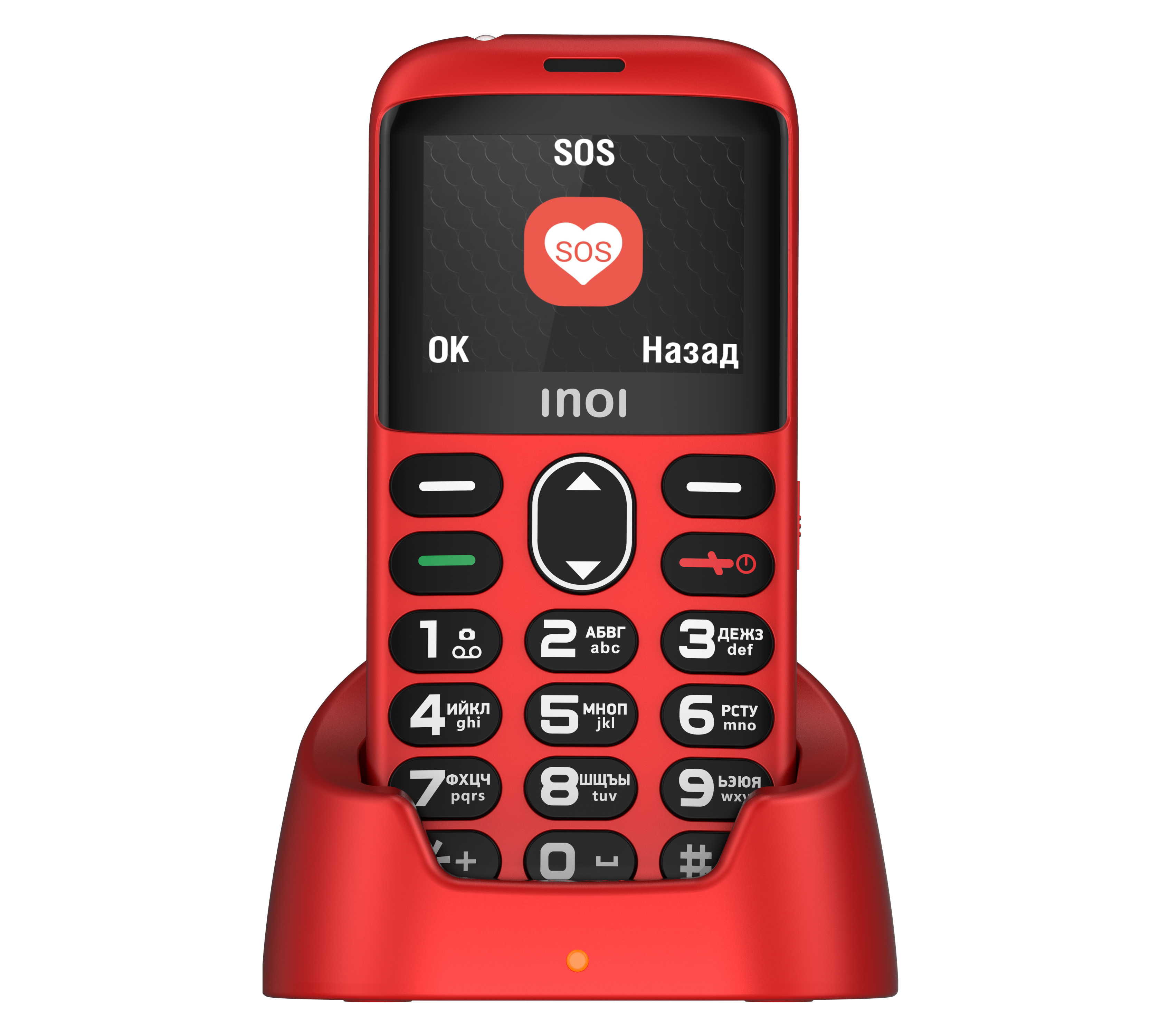 Мобильный телефон INOI 118B, 2" 220x176 TFT, MediaTek MTK6261D, BT, 1xCam, 2-Sim, 1400 мА·ч, micro-USB, красный (4660042757636)