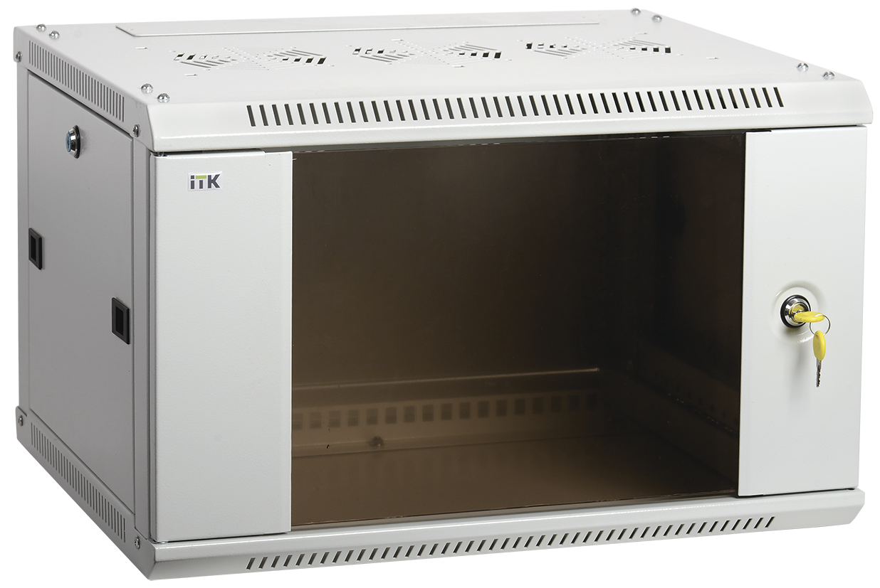 Шкаф телекоммуникационный настенный 9U 600x600 мм, стекло, серый, разборный, ITK LINEA N (LWR3-09U66-GF)