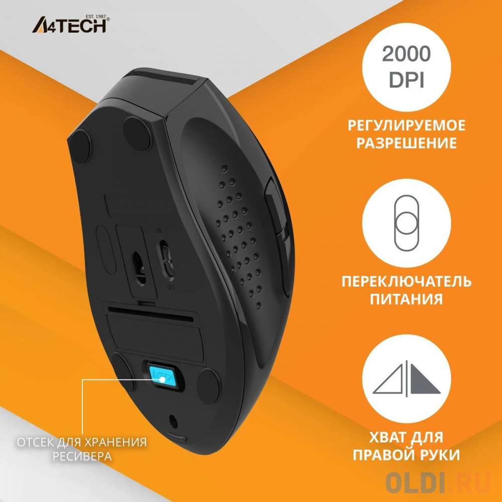 Мышь A4Tech G7-810 Air2 черный оптическая (2000dpi) беспроводная USB для ноутбука (7but)