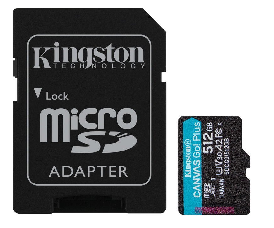 Карта памяти 512Gb microSDXC Kingston Canvas Go! Plus Class 10 UHS-I U3 + адаптер