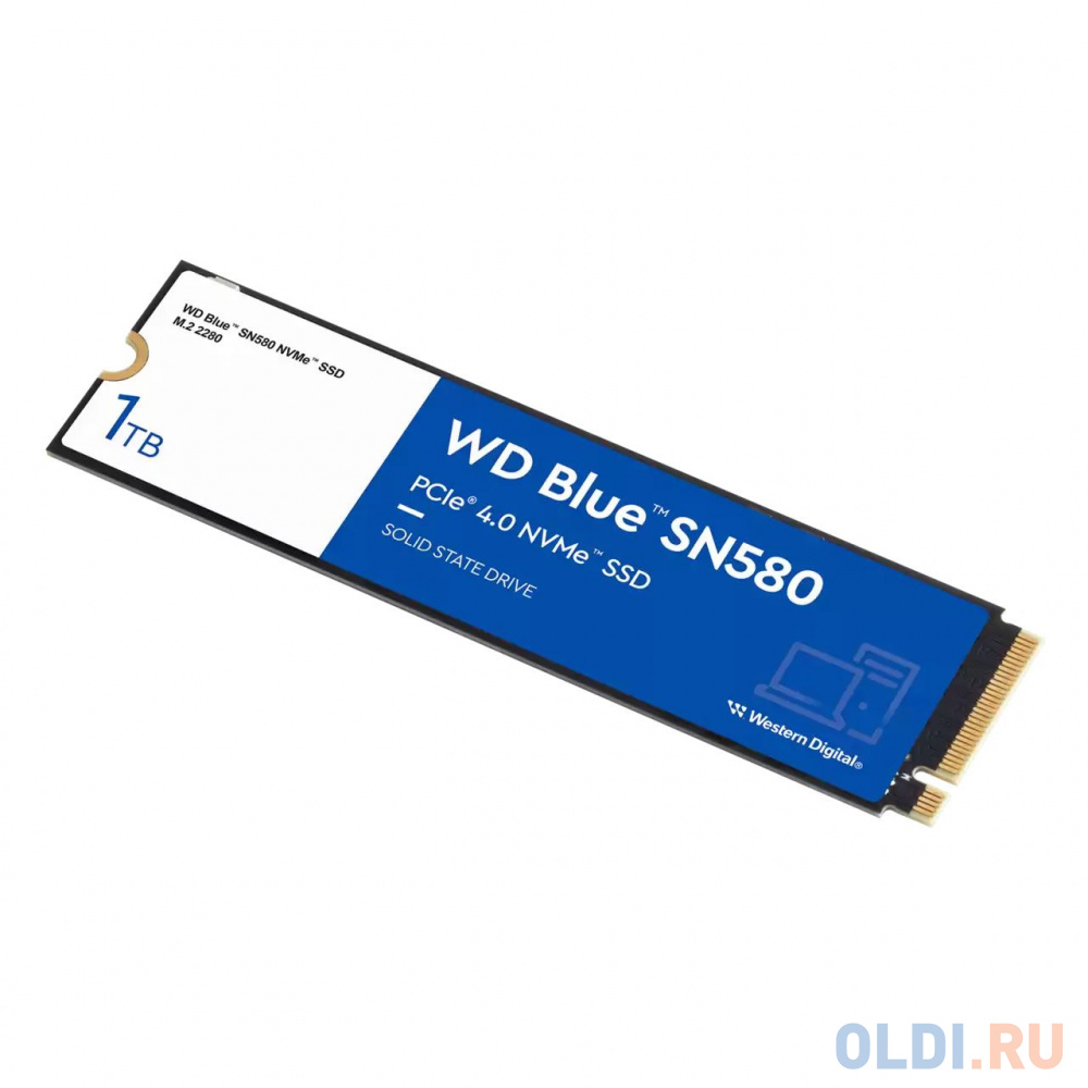 Твердотельный накопитель/ WD SSD Blue SN580 NVMe, 1000GB, M.2(22x80mm), NVMe, PCIe 3.0 x4, 3D TLC, R/W 3500/3000MB/s, IOPs 460 000/450 000, TBW 600, D в Москвe