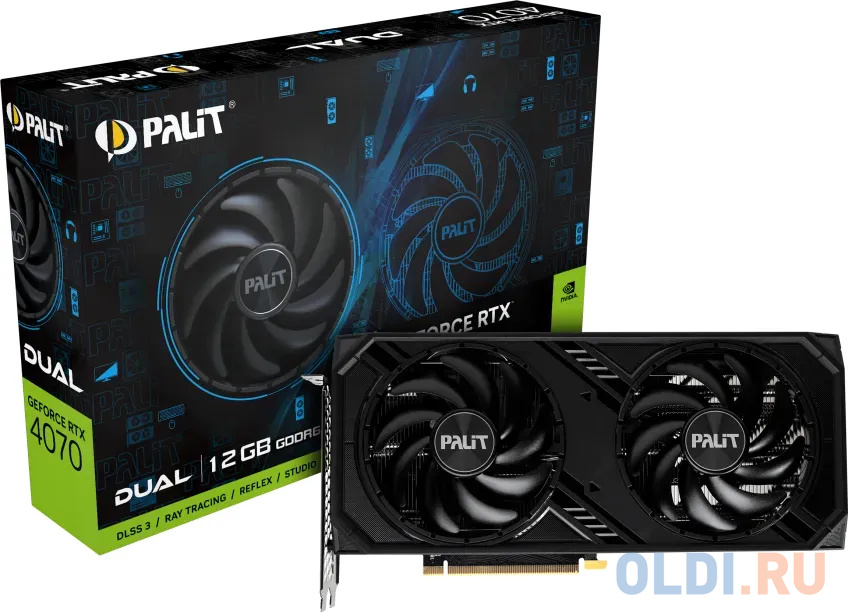 Видеокарта Palit PCI-E 4.0 RTX4070 DUAL NVIDIA GeForce RTX 4070 12Gb 192bit GDDR6 1920/20000 HDMIx1 DPx3 HDCP Ret