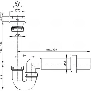 Сифон для раковины AlcaPlast с нержавеющей решеткой DN70 (A800-DN50)