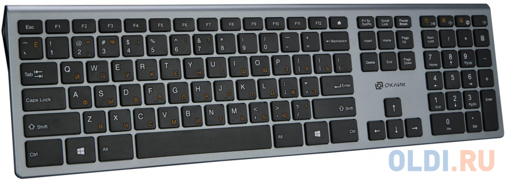 Клавиатура беспроводная Oklick 890S USB серый WT-1901