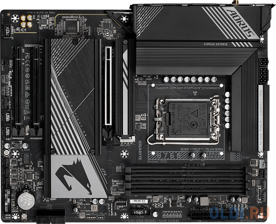 B760 AORUS ELITE AX DDR4, Socket 1700, Intel®B760, 4xDDR4-3200, HDMI+DP, 3xPCI-Ex16, 4xSATA3(RAID 0/1/5/10), 3xM.2, 8Ch Audio, 2.5GbLan, WiFi, (4+4)xU в Москвe