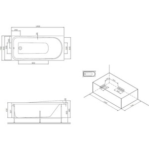 Акриловая ванна Am.Pm Like 150x70 с каркасом и шторкой (W80A-150-070W-A, W80A-150-070W-R, W80S-100PS-150MT)