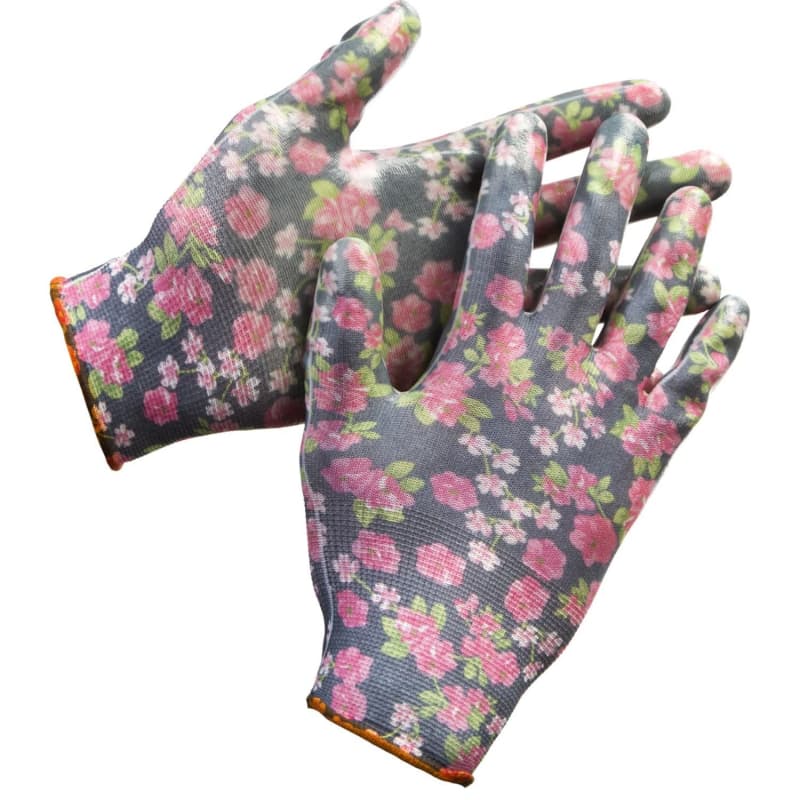 Перчатки садовые с нитриловым покрытием, S-M, черный/розовый, GRINDA (11297-S)