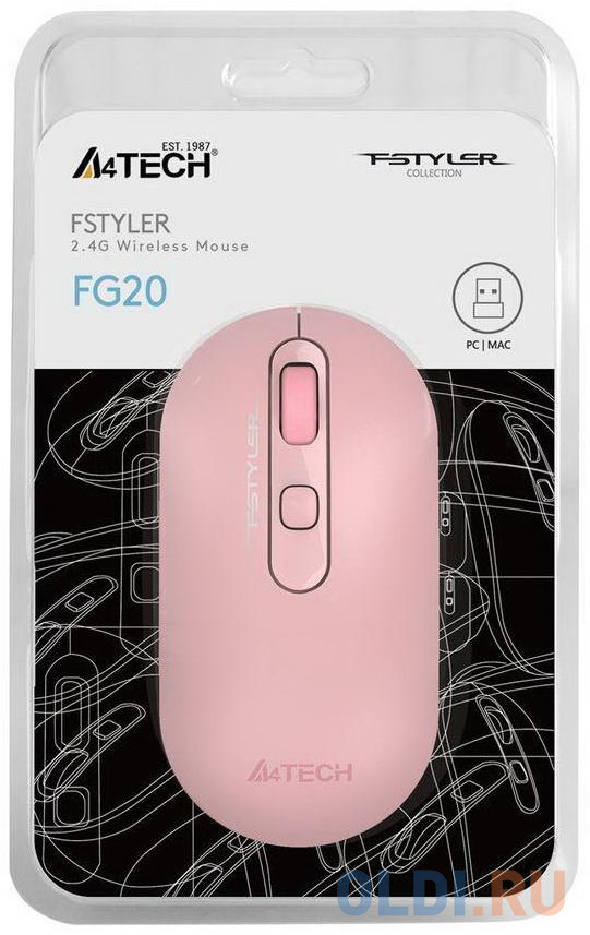 Мышь A4 Fstyler FG20 розовый оптическая (2000dpi) беспроводная USB для ноутбука (4but)