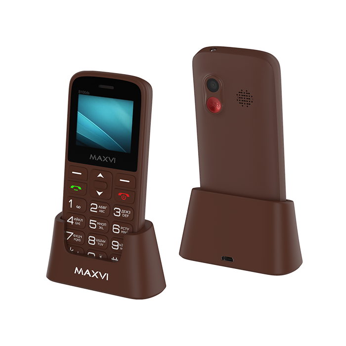 Мобильный телефон MAXVI B100ds, 1.77" 160x128 QQVGA, 32Mb RAM, 32Mb, BT, 2-Sim, 1000 мА·ч, micro-USB, коричневый