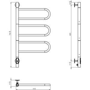 Полотенцесушитель электрический Vincea 44х80 поворотный, хром (VTD-1R2CE)