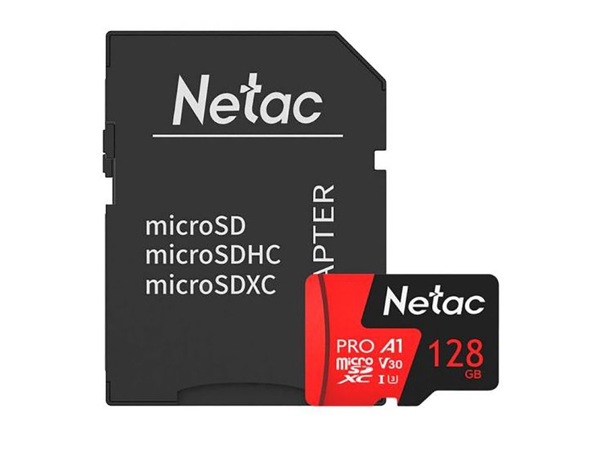 Карта памяти Netac P500 Extreme PRO microSDXC 128Gb Class 10 + SD адаптер Черный/Красный NT02P500PRO-128G-R