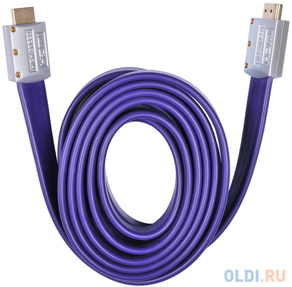 Кабель HDMI 3м BURO HDMI19M-19M FLAT3 плоский синий