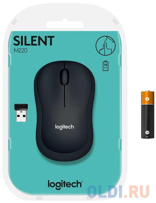 Мышь беспроводная Logitech M220 SILENT чёрный серый USB + радиоканал