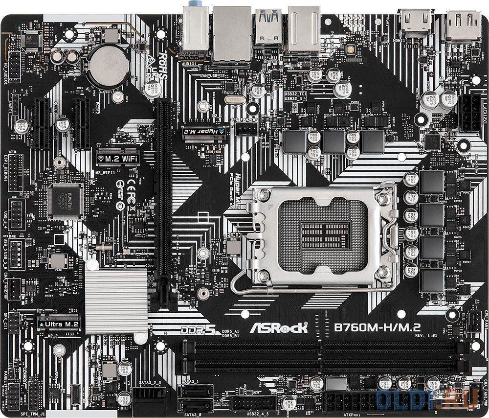 Материнская плата Asrock B760M-H/M.2 Soc-1700 Intel B760 2xDDR5 mATX AC`97 8ch(7.1) GbLAN RAID+HDMI+DP