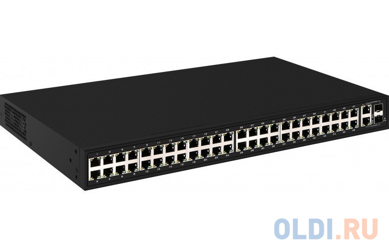 PoE коммутатор Fast Ethernet на 48 x  RJ45 + 2 x  GE Combo uplink портов. Порты: 48 x FE (10/100 Base-T) с поддержкой PoE (IEEE 802.3af/at), 2 x GE Co